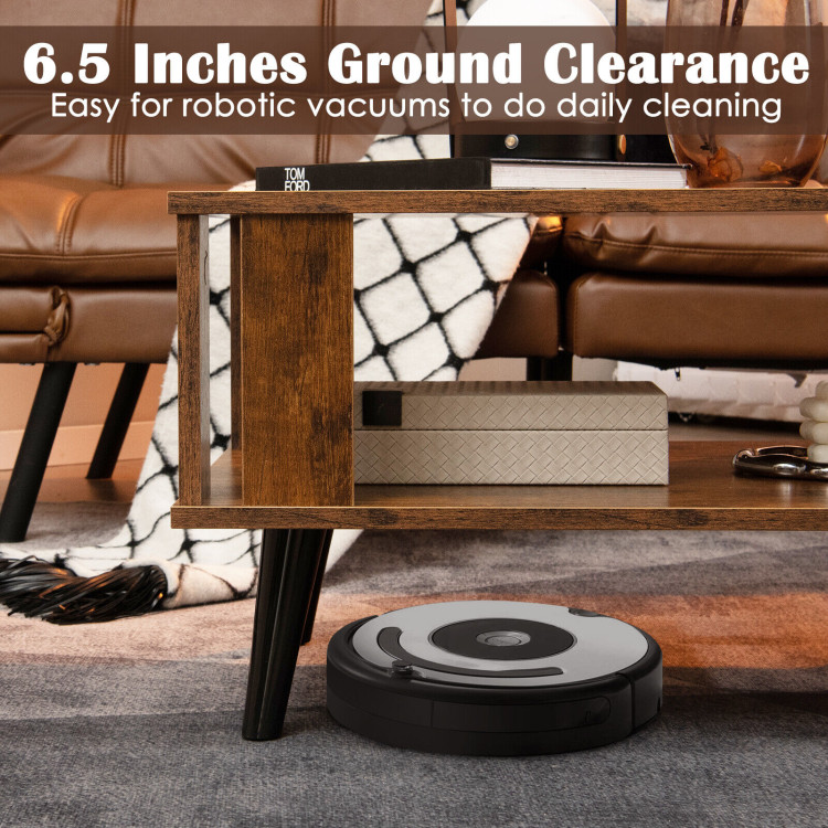 Compact Retro Mid-Century Coffee Table with Storage Open Shelf-Rustic BrownCostway Gallery View 9 of 10
